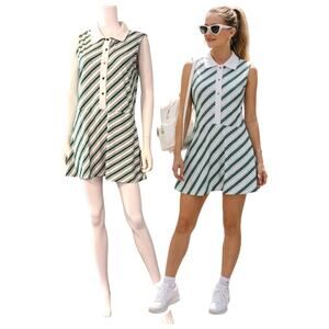 Smith & Quinn Tennis Dress Size Large Green White Mini Preppy Golf Sleeveless